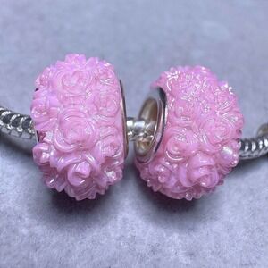 Pink Rose Flower Spacer Charm‎ Bead fits Pandora